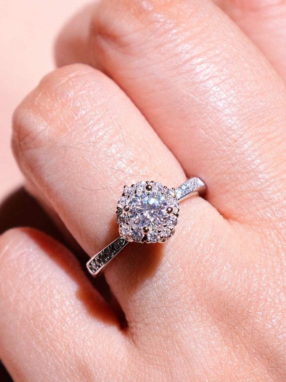 0.5CT Moissanite Ring 925 Sterling Silver 18K White Gold Plated Adjustable